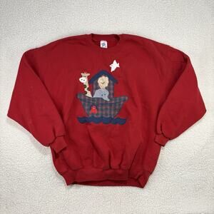 Vtg Noahs Ark Sweatshirt 2XL Applique Animals Bible Church Jerzees USA Granny